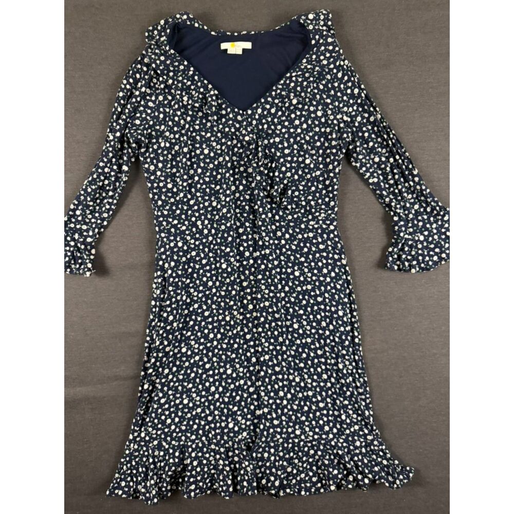 Boden Logan Ruffle Jersey Dress US 10R Navy Ditsy Floral 3/4 Sleeve - Picture 5 of 12